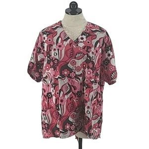 Beverly Hills Uniform‎ Pink Floral Print Medical Scrub Top 2XL